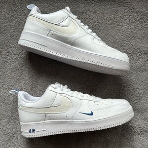 NIKE Air Force 1 '07 Men's Shoes White/White/Dark Marina Blue/White Size 13